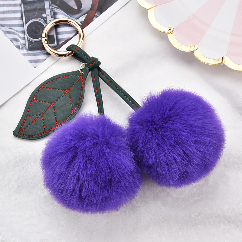 Wholesale fruit Cherry fur ball keychain imitation Rex rabbit fur bag pendant small jewelry
